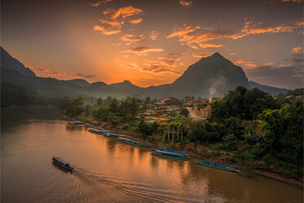 Dusk on the Nam Ou river, Nong Khiaow, province of Luang Prabang, Laos